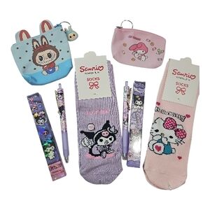 Sanrio & Pop Mart Labubu Kids Socks & Accessories - Pink & Lavender Set New